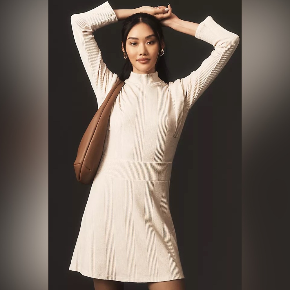 NWT Anthropologie Maeve Strong Shoulder Sweater Dress Size M Cream